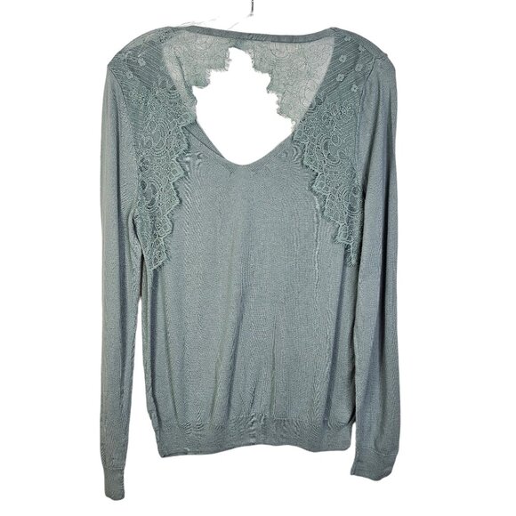 Maurices Medium Lace Open Back V-Neck Long Sleeve Top Shirt Blue Gray - Picture 4 of 7